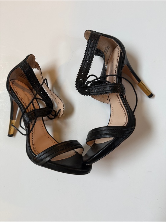 Pour La Victoire Shoes - Pour La Victoire Shanna Black Nappa Lace-Up Stiletto Heels with Gold Accent
